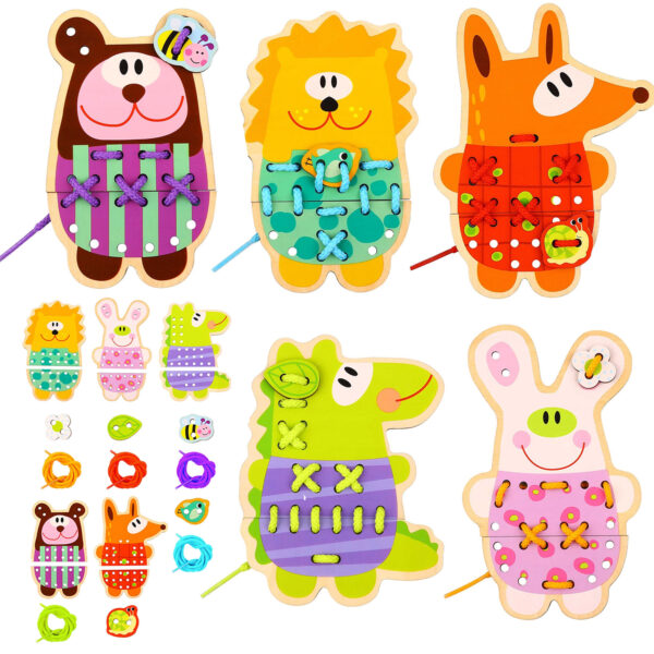 WOOPIE GREEN Drewniana Sznurowanka 5w1 Zwierzątka do Nawlekania - 011