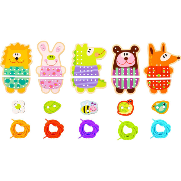 WOOPIE GREEN Drewniana Sznurowanka 5w1 Zwierzątka do Nawlekania - 012