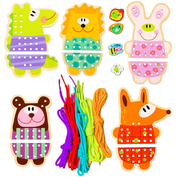 WOOPIE GREEN Drewniana Sznurowanka 5w1 Zwierzątka do Nawlekania - 013