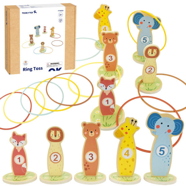 TOOKY TOY Rzut do Celu Drewniana Gra Zręcznościowa Obręcze 15 el. - 001 TOOKY TOY Rzut do Celu Drewniana Gra Zręcznościowa Obręcze 15 el. - 001