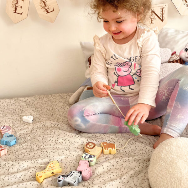 WOOPIE GREEN Drewniana Nawlekanka Klocki Przeplatanka ZOO Montessori 13 el. - 002