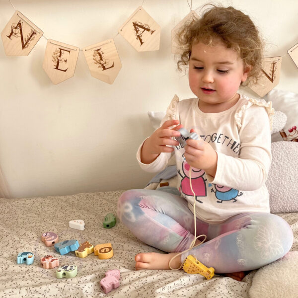 WOOPIE GREEN Drewniana Nawlekanka Klocki Przeplatanka ZOO Montessori 13 el. - 006