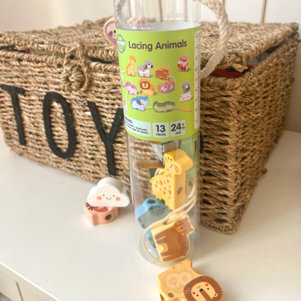 WOOPIE GREEN Drewniana Nawlekanka Klocki Przeplatanka ZOO Montessori 13 el. - 010