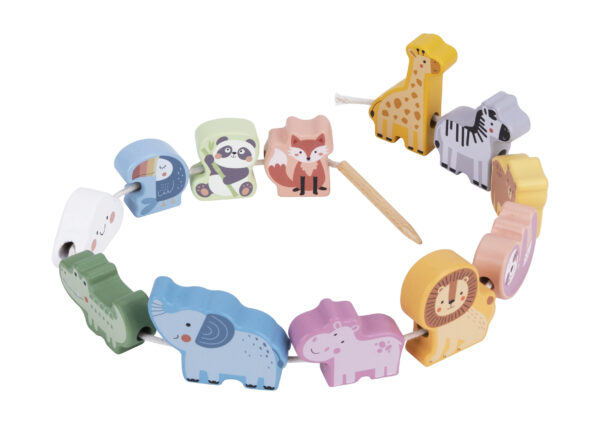 WOOPIE GREEN Drewniana Nawlekanka Klocki Przeplatanka ZOO Montessori 13 el. - 011