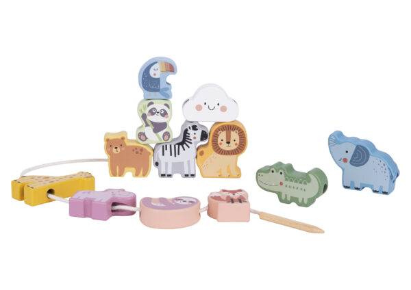 WOOPIE GREEN Drewniana Nawlekanka Klocki Przeplatanka ZOO Montessori 13 el. - 012
