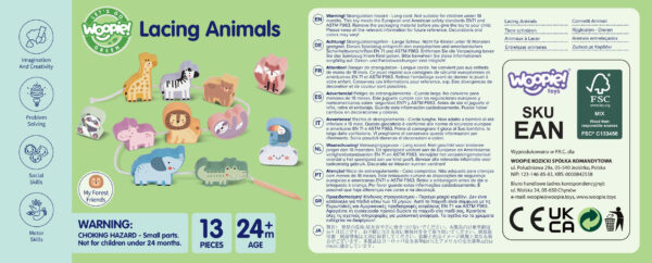 WOOPIE GREEN Drewniana Nawlekanka Klocki Przeplatanka ZOO Montessori 13 el. - 016