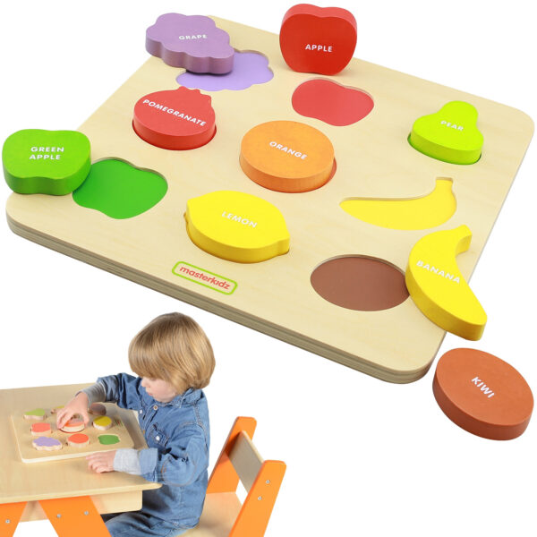 MASTERKIDZ Drewniany Sorter Kształtów Kolorowe Owoce Montessori - 001