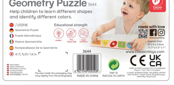 CLASSIC WORLD Układanka MONTESSORI dla Dzieci Nauka Kształtów Figur Kolorów 7 el. - 008