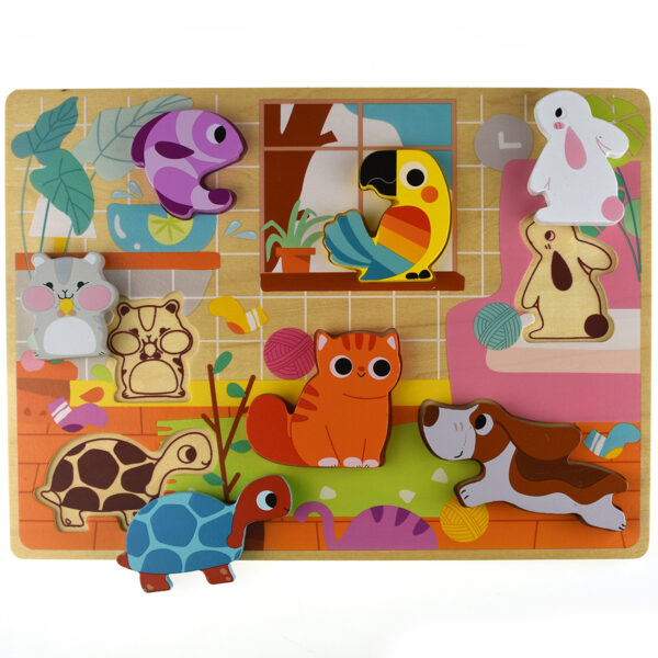TOOKY TOY Drewniane Puzzle Montessori Zwierzątka Dom Dopasuj Kształty - 003