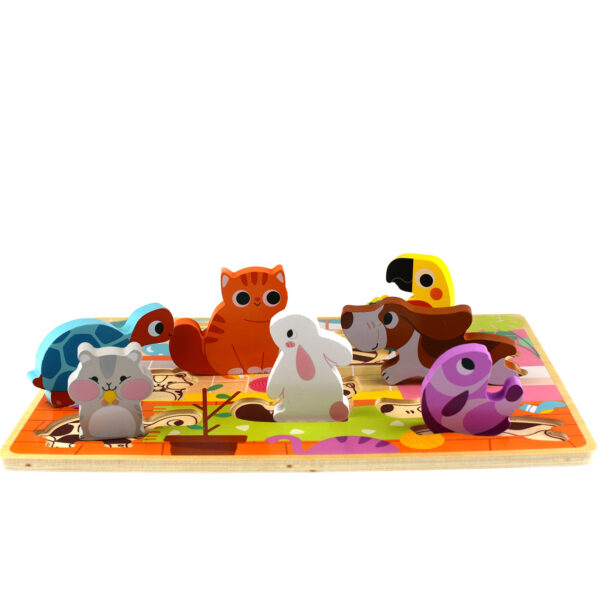 TOOKY TOY Drewniane Puzzle Montessori Zwierzątka Dom Dopasuj Kształty - 004