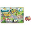 TOOKY TOY Drewniane Puzzle Montessori Pojazdy Samochody Samolot Statek Miasto Dopasuj Kształty - 002