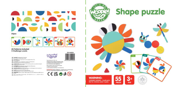 Drewniana układanka Montessori 40 wzorów 55 el. 3+ - WOOPIE GREEN - 016