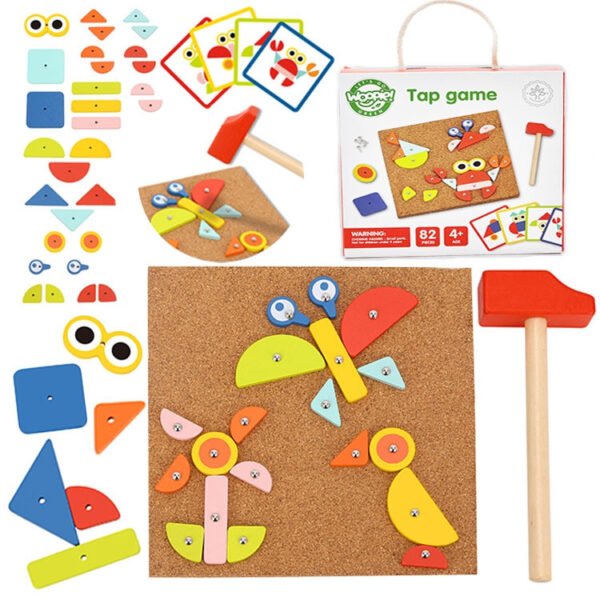 Przybijanka drewniana 20 wzorów młotek 82 el. 4+ - WOOPIE GREEN - 001