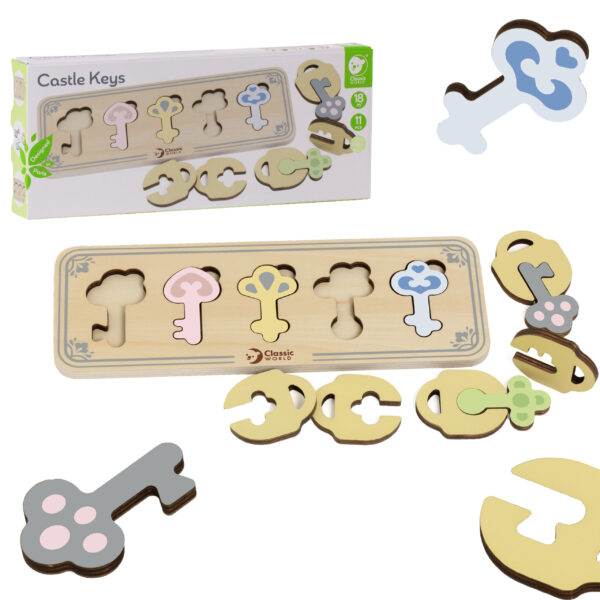 CLASSIC WORLD Drewniana Układanka Montessori Sensoryczna Klucze i Zamki do Dopasowania - 001