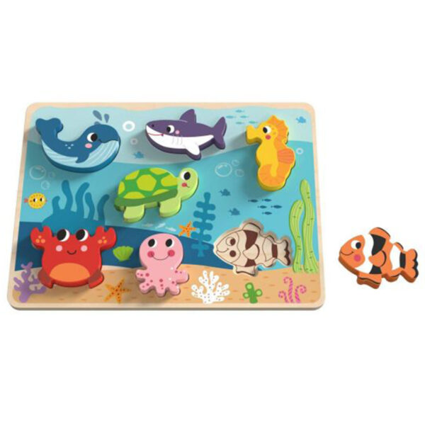 TOOKY TOY Drewniane Puzzle Montessori Świat Morza Rybki Żółwik Kształty - 001