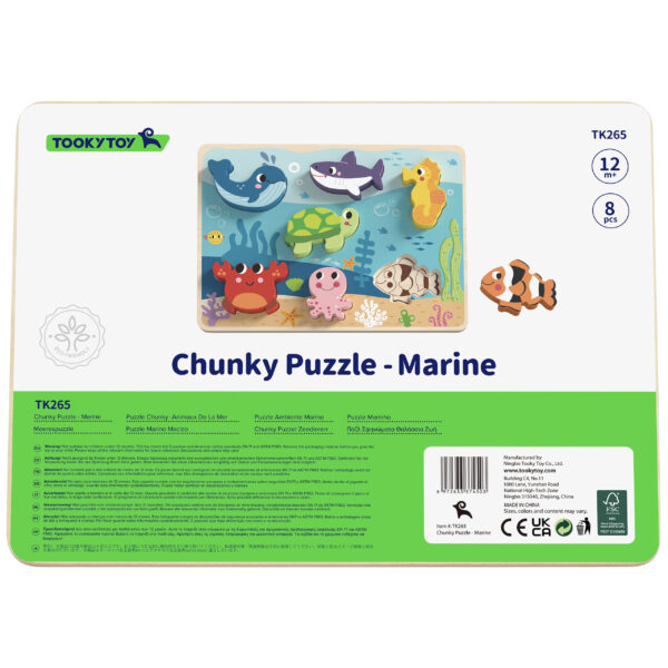 TOOKY TOY Drewniane Puzzle Montessori Świat Morza Rybki Żółwik Kształty - 005