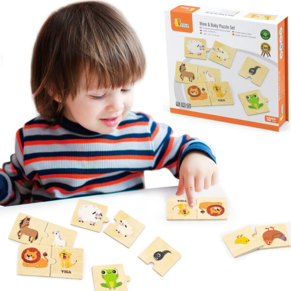 VIGA Drewniane Puzzle Układanka Zwierzątka Małe i Duże - 001