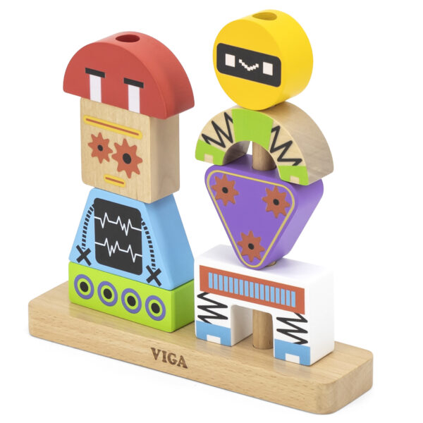 VIGA Układanka Piramidka Roboty + Wzory 8 el. - 010