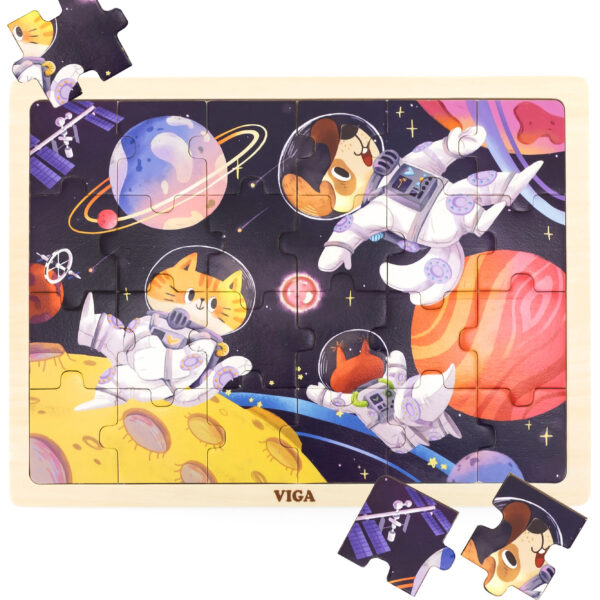 VIGA Drewniane Puzzle Układanka 24 el. Kosmiczna Przygoda - 001