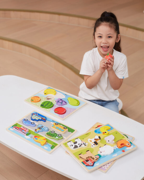 VIGA Drewniane Puzzle Układanka Montessori 2w1 Figurki Owoce - 008