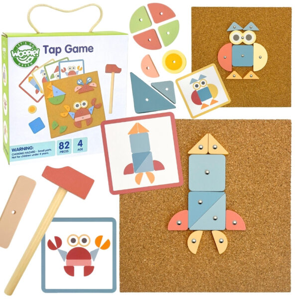 Przybijanka Montessori drewniana młotek 20 wzorów 82 el. 4+ - WOOPIE GREEN - 001