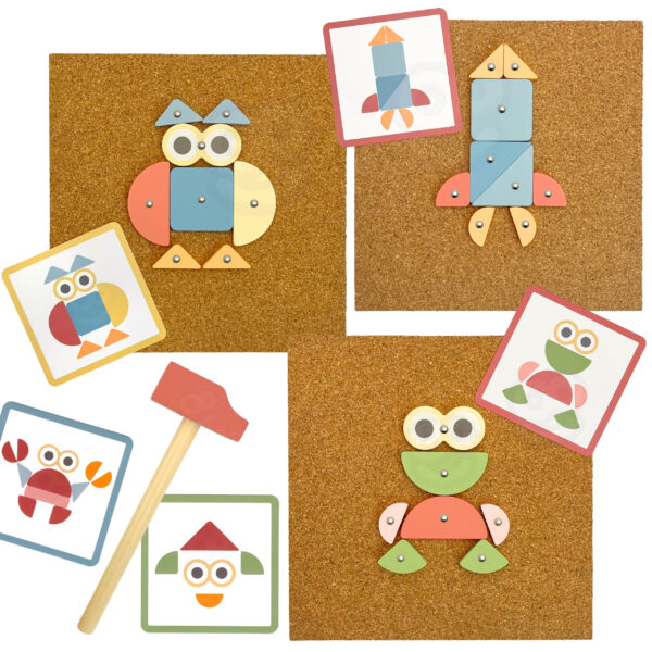 Przybijanka Montessori drewniana młotek 20 wzorów 82 el. 4+ - WOOPIE GREEN - 008