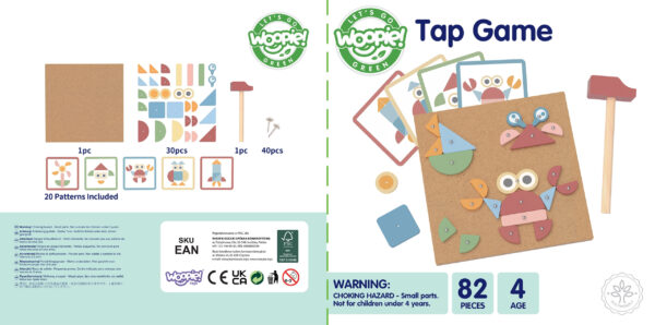 Przybijanka Montessori drewniana młotek 20 wzorów 82 el. 4+ - WOOPIE GREEN - 011