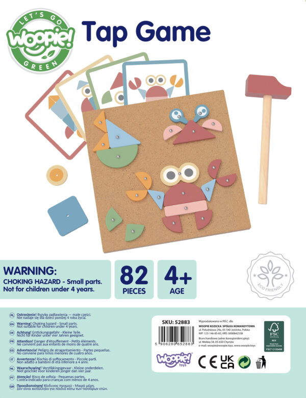 Przybijanka Montessori drewniana młotek 20 wzorów 82 el. 4+ - WOOPIE GREEN - 013