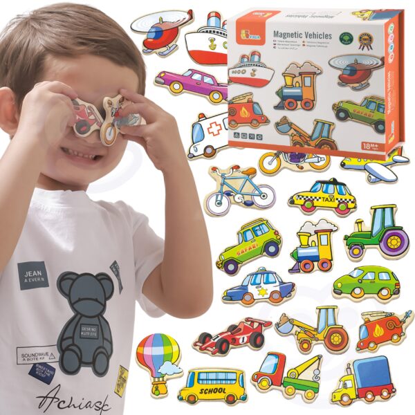 VIGA Drewniane magnesy pojazdy zestaw - 001