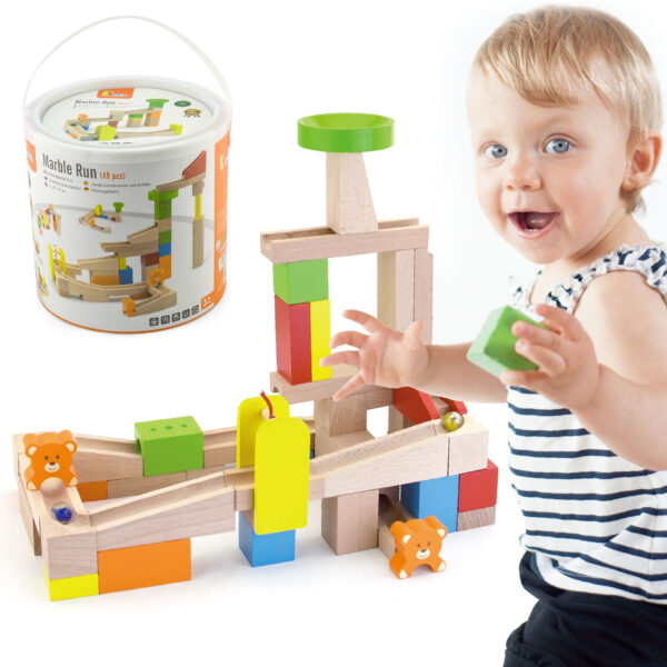 VIGA Drewniany Tor Zjeżdzlania na kulki Kulodrom 49 elementów - 001