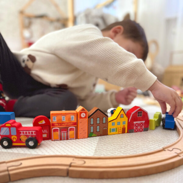 TOOKY TOY Drewniany Zestaw Budynków i Figurek Miasto - 003