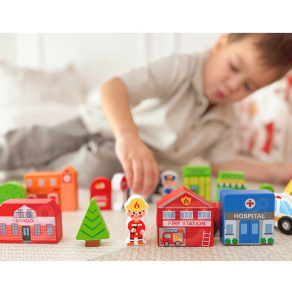 TOOKY TOY Drewniany Zestaw Budynków i Figurek Miasto - 005