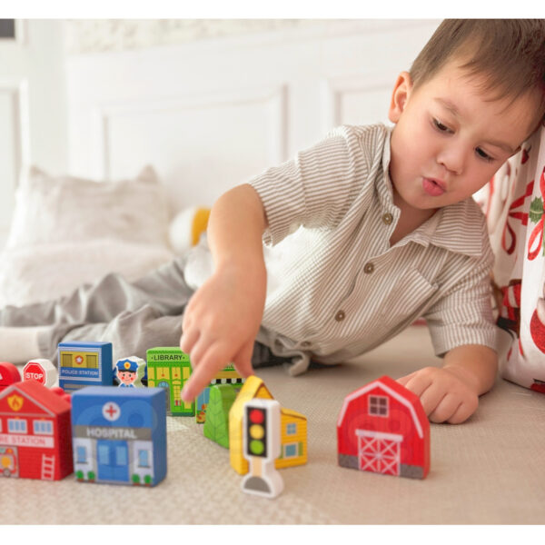 TOOKY TOY Drewniany Zestaw Budynków i Figurek Miasto - 007