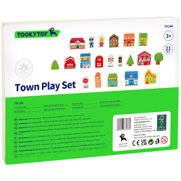 TOOKY TOY Drewniany Zestaw Budynków i Figurek Miasto - 011