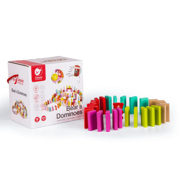 CLASSIC WORLD Drewniane Domino dla Dzieci Misie 105 el. - 007