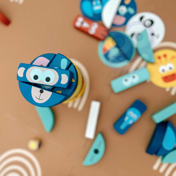 Gra zręcznościowa drewniana wieża 45 klocków zwierzęta - Tooky Toy - 010