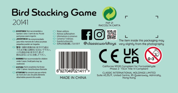 CLASSIC WORLD Gra Edukacyjna Układanie Klocków Ptaków 23 el. - 013