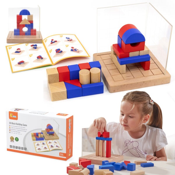 VIGA Drewniana Gra Budowanie Klocki 3D Montessori - 001