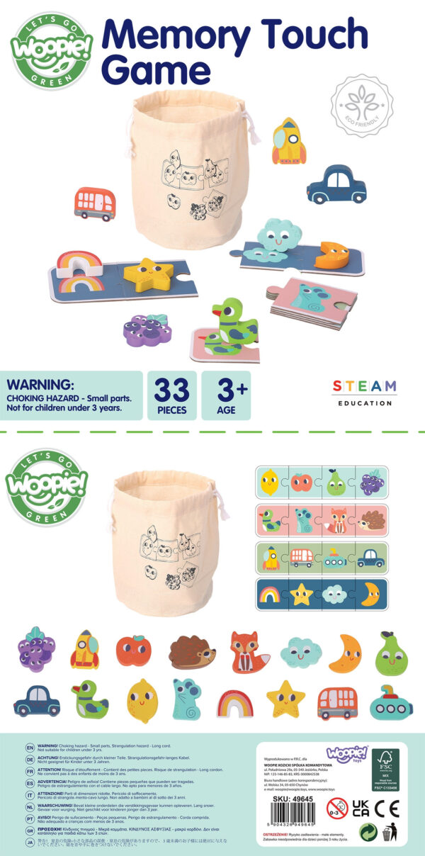Układanka Memory sensoryczna 3w1 Kształty FSC 3+ - WOOPIE GREEN - 008