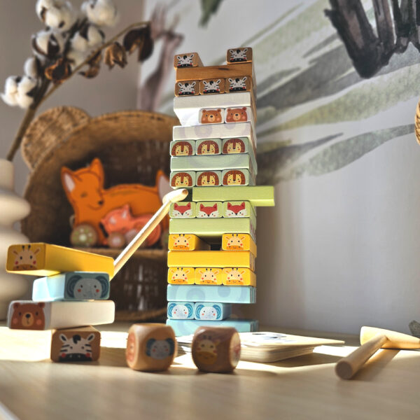 Gra zręcznościowa chwiejna wieża 3w1 zwierzęta 82 el. FSC - WOOPIE GREEN - 010