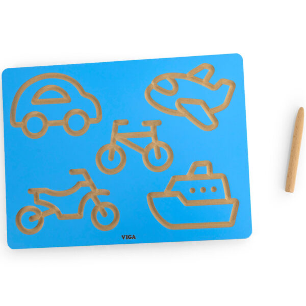 Tablica Grafomotoryczna Viga Pojazdy - Trening Ręki i Przygotowanie do Pisania - 001