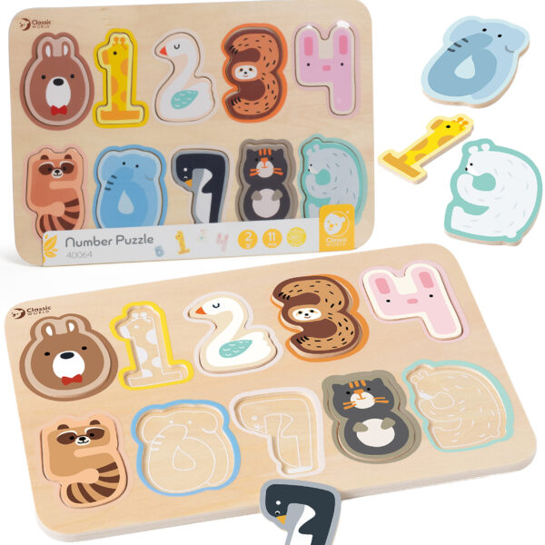 CLASSIC WORLD Drewniane Puzzle Numeryczne Cyferki Montessori 11 el. - 002
