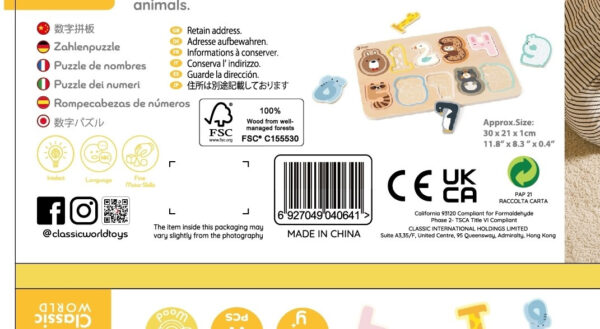 CLASSIC WORLD Drewniane Puzzle Numeryczne Cyferki Montessori 11 el. - 009