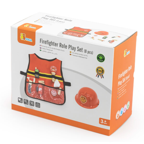VIGA Zestaw Małego Strażaka Kamizelka + Drewniane akcesoria 8 el. - 006