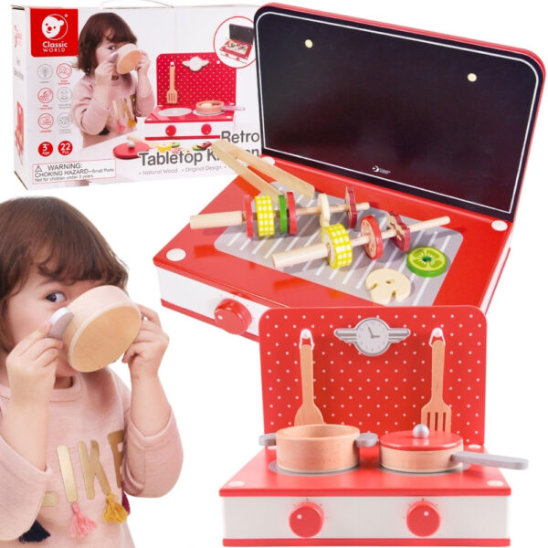 CLASSIC WORLD Drewniana Kuchnia 2w1 Grill + Kuchenka dla Dzieci 22el. - 001