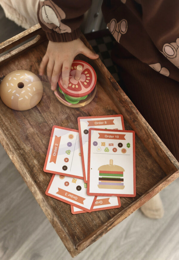 WOOPIE GREEN Drewniany Burger Restauracja Układanka dla Dzieci 15 el. Certyfikat FSC - 007