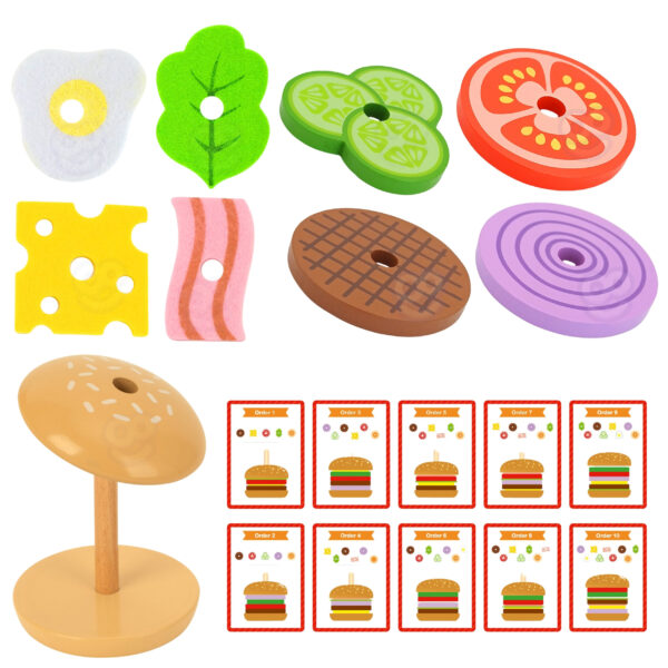 WOOPIE GREEN Drewniany Burger Restauracja Układanka dla Dzieci 15 el. Certyfikat FSC - 013