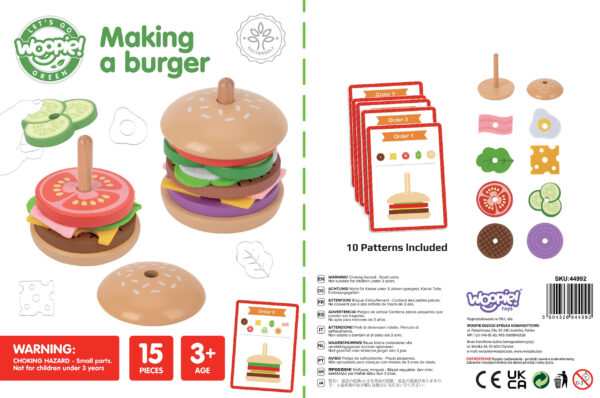 WOOPIE GREEN Drewniany Burger Restauracja Układanka dla Dzieci 15 el. Certyfikat FSC - 015