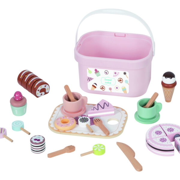 Drewniany zestaw słodkości w pudełku cukiernia lodziarnia - Tooky Toy - 001