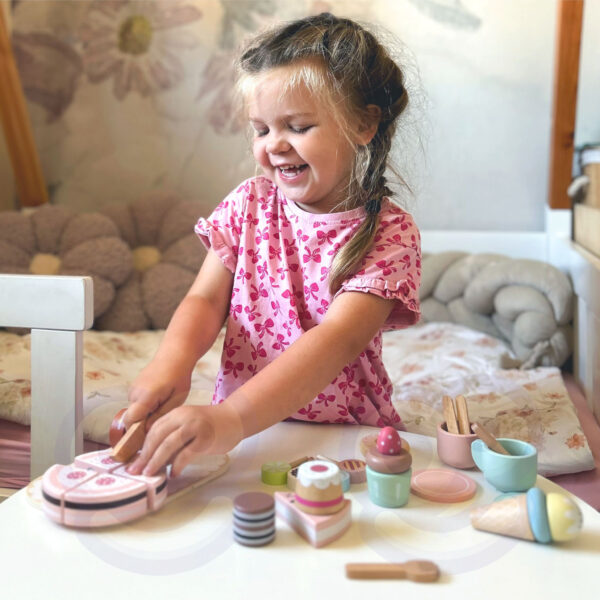 TOOKY TOY Sweet Cake Drewniany Zestaw Słodkości w Pudełku Cukiernia Lodziarnia - 002